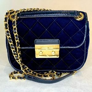 Michael Kors Dark Blue Quilted Crossbody with Gold Accents